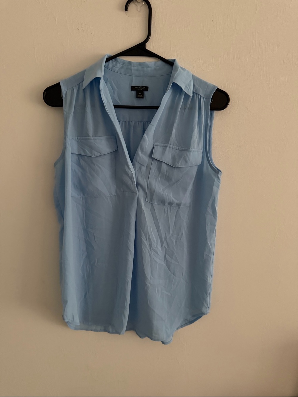 Ann Taylor Light Blue Sleeveless Collared Blouse
